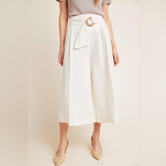 Anthropologie Palm Beach Belted Culotte pants linen cotton blend size 4 boho - Picture 4 of 13